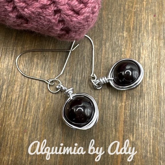 Chunky silver garnet big ball dangle earrings cherry vibes - Picture 1 of 1